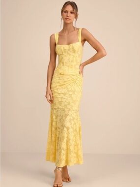 Lulu's Yellow Lace Square-Neck Maxi Dress